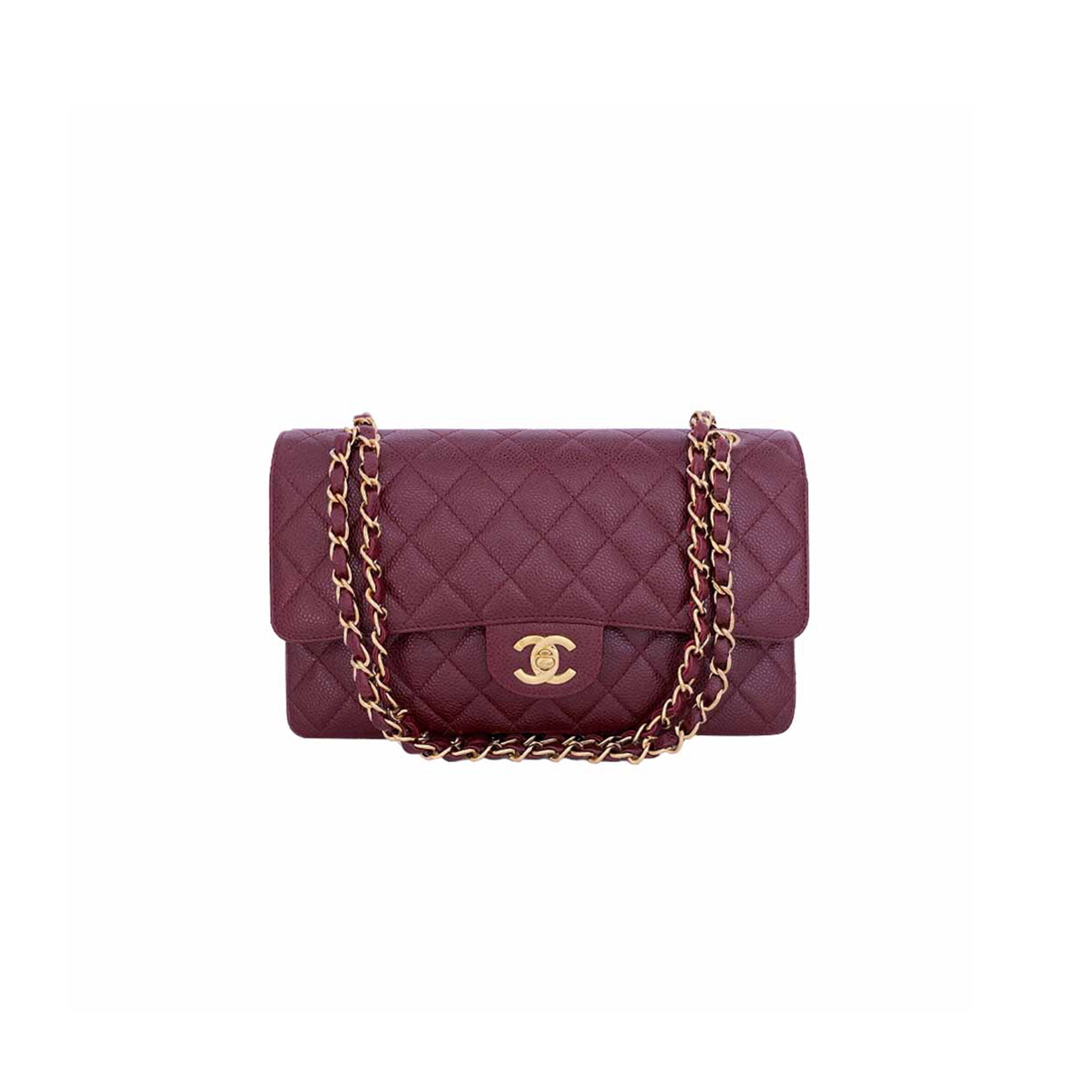 CHANEL MASTER VINTAGE BURGUNDY WINE RED CAVIAR MEDIUM CLASSIC DOUBLE FLAP BAG  A37586 (25.5*15.5*6.5cm)